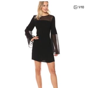 BCBGMAXAZRIA Finley Sheer Detail Bell Sleeve Silk Dress NWT in Size XXS